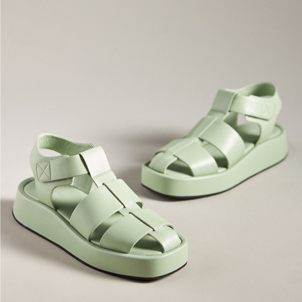 Pilcro Platform Fisherman Leather Green Women's Sandals - Picture 4 of 9